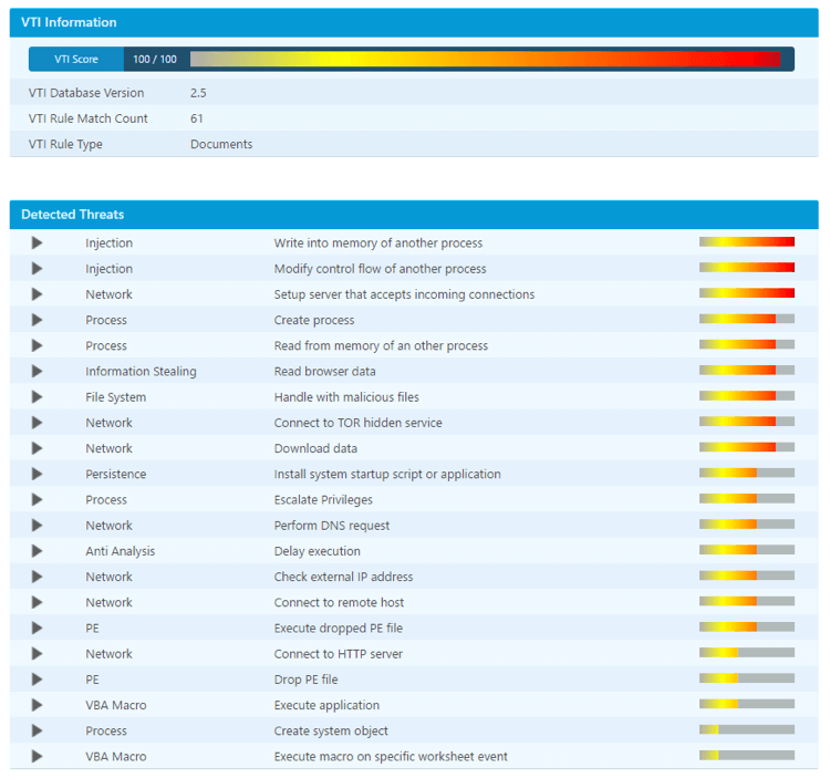 VMRay Analyzer Observed Behavior - CV Malware