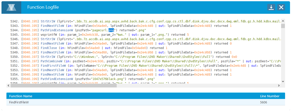Searching within the Function Logfile