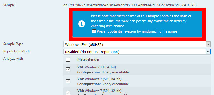 Preventing Sandbox Evasion with Randomized Filenames