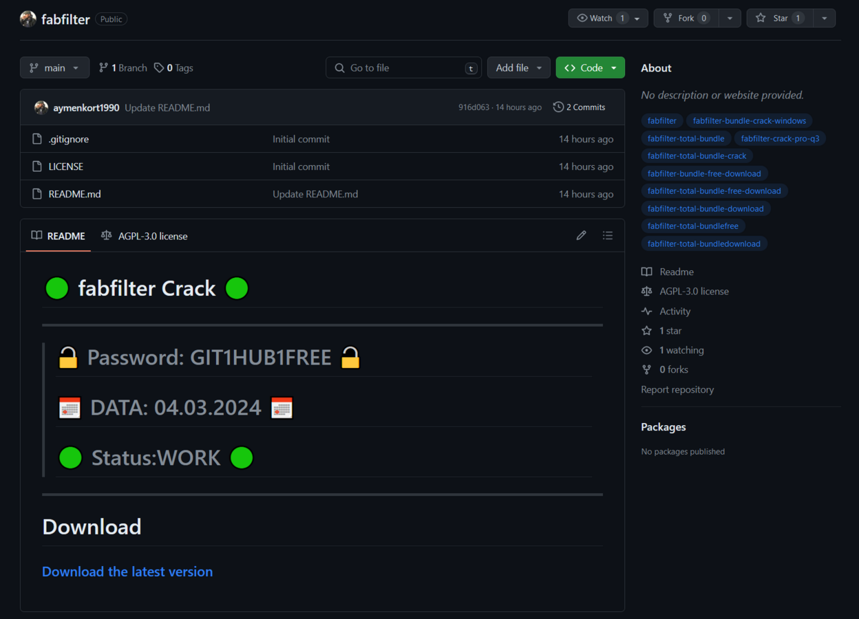 Repository on GitHub that lures users into downloading malware (source: https://www.gdatasoftware.com)