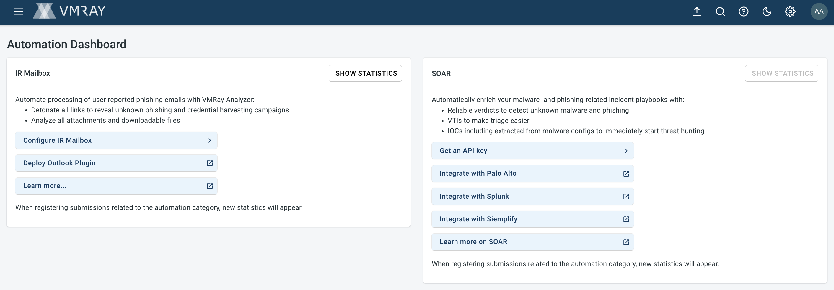 Automation Dashboard in the VMRay Platform