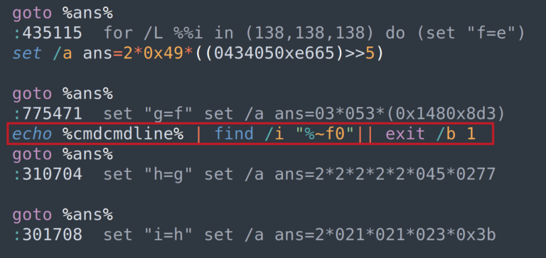 a malicious batch file reveals its full behavior only when it's started with a double-click